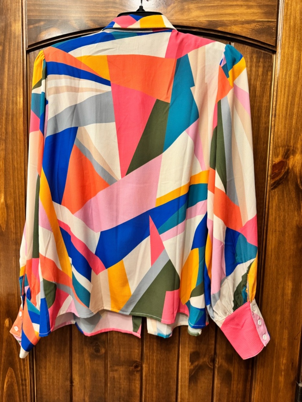 Fate Multicolor Geometric Button-Front Blouse - Picture 3 of 5